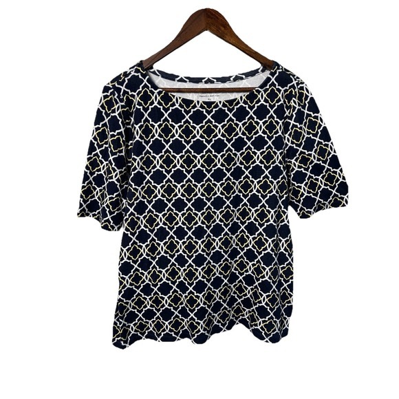 Charter Club Tops - Charter Club Women XL Navy Blue Geometric Pima Cotton Boat Neck T-Shirt Top
